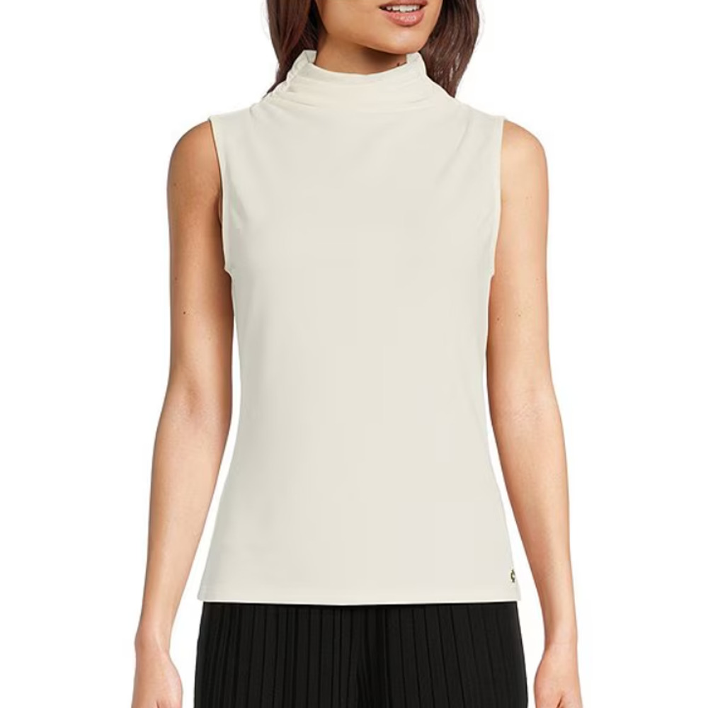 Donna Karan New York Women's Mock Neck Sleeveless Top White Size XL 17138